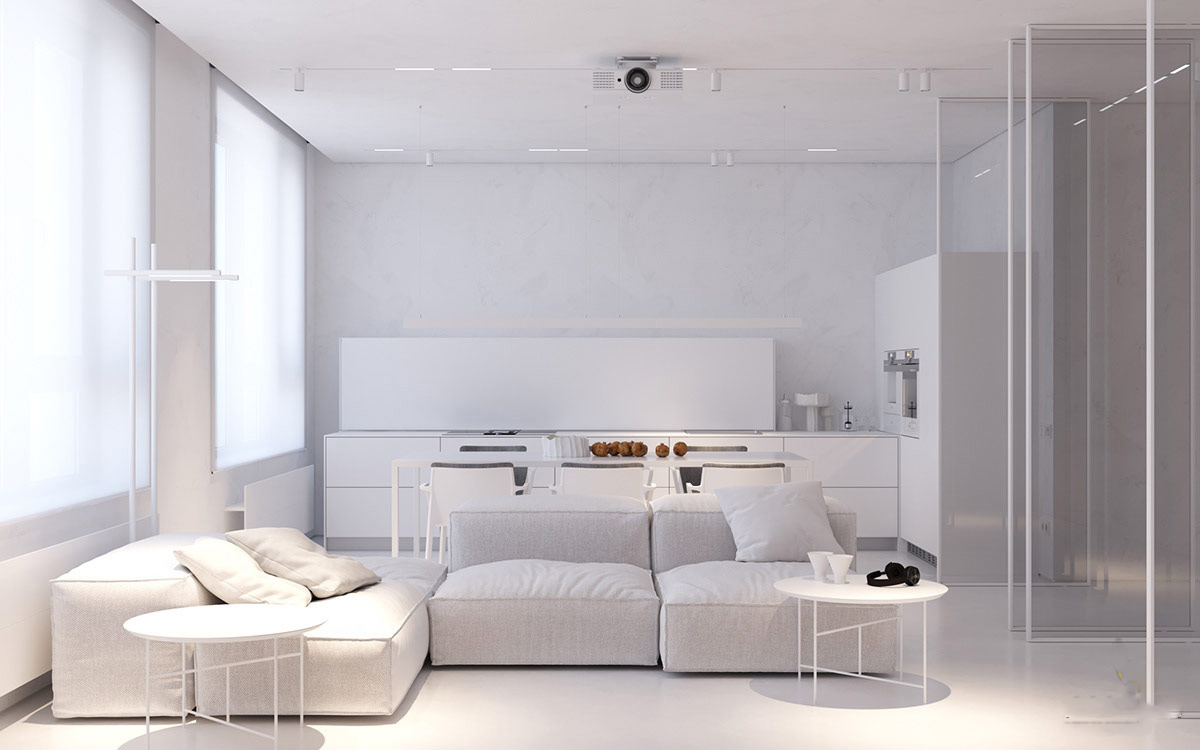 Thiết kế nội thất căn hộ màu trắng theo phong cách hiện đại phương tây 80m2